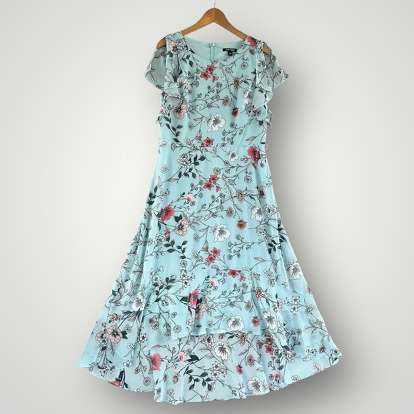 Roz & Ali Dresses & Skirts - Floral Ruffle Midi Dress - Light Blue
